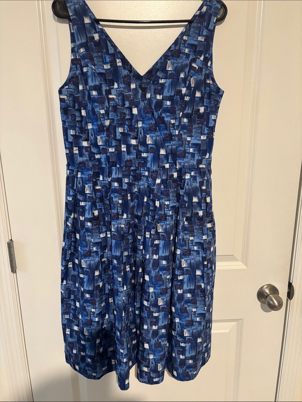 Positive Attitude Blue Abstract V-Neck Midi Dress